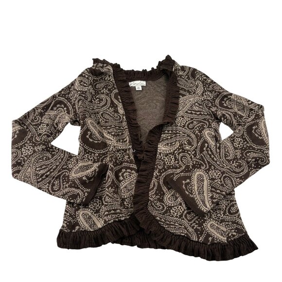 Kim Rogers Womens Petite Paisley Brown Open Cardigan Sweater PS Acrylic - Picture 1 of 4
